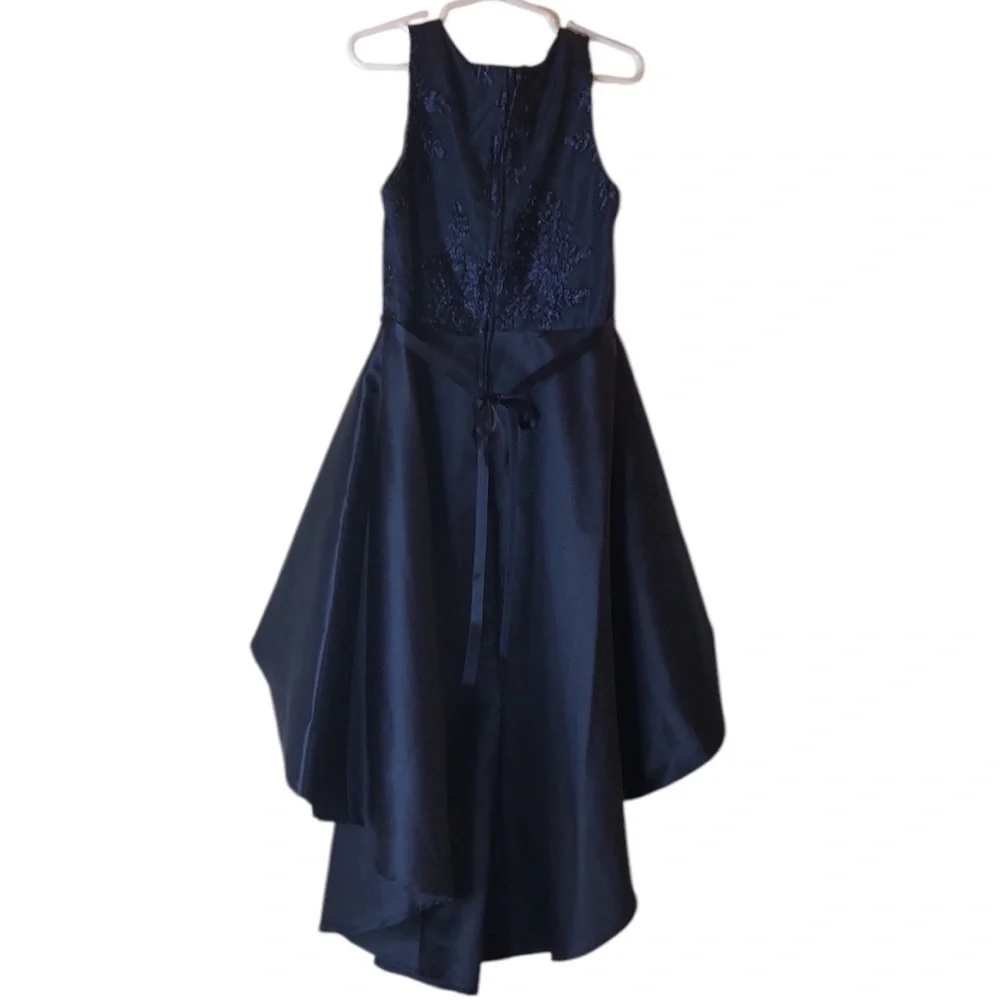 RARE EDITIONS Elegant Navy Dress with Embellishments & Floral Embroidery Girl 7